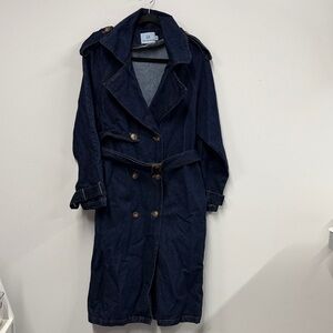 Pink diamond Dark Blue Denim Trench Coat - Classic Long Trench Xs